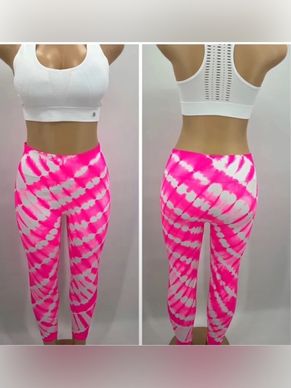 PINK Victorias Secret Seamless Leggings Tie Dye Pink and White size W Large - Picture 14 of 15